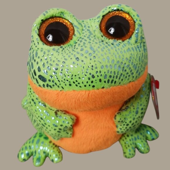 Ty Beanie Vtg Boo Speckles The Frog Plush Toy With Glitter Spots & Orange Belly - Picture 11 of 12